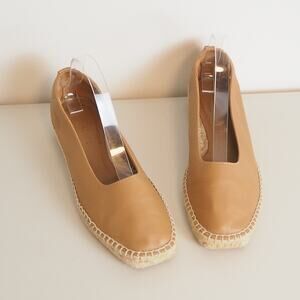 Everlane The Espadrille Leather Square Toe Slip Ons Tan Women's Size 8